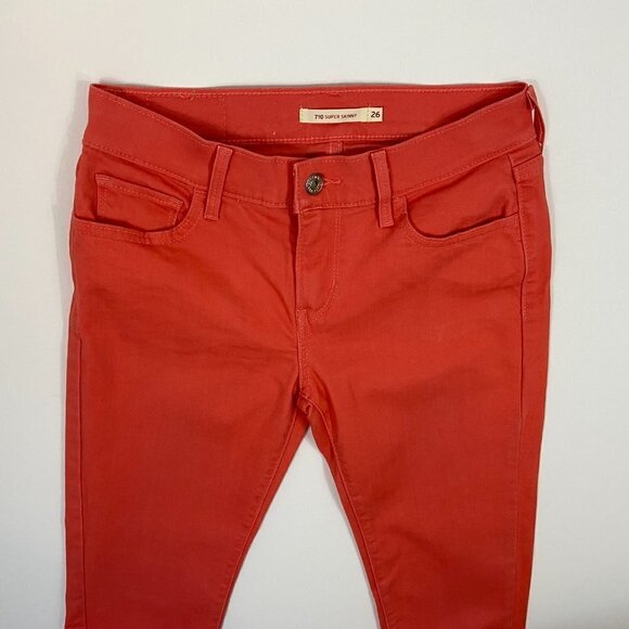 Levi's Women's 710 Super Skinny Jeans Size 26 (26 x 29) Coral Orange Mid Rise - Picture 5 of 11